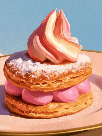 Strawberry Cream Pastry Illustration Poster.