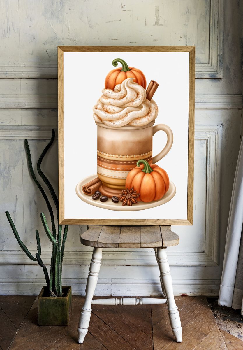 Pumpkin Spice Latte Illustration Poster. room preview