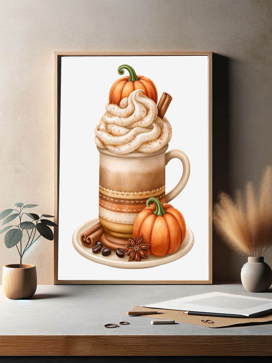 Pumpkin Spice Latte Illustration Poster. — room view 2