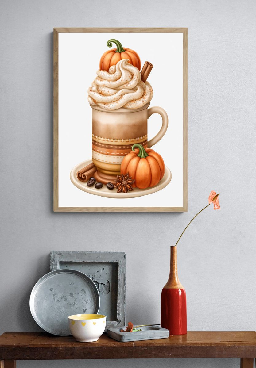 Pumpkin Spice Latte Illustration Poster. — room view 3