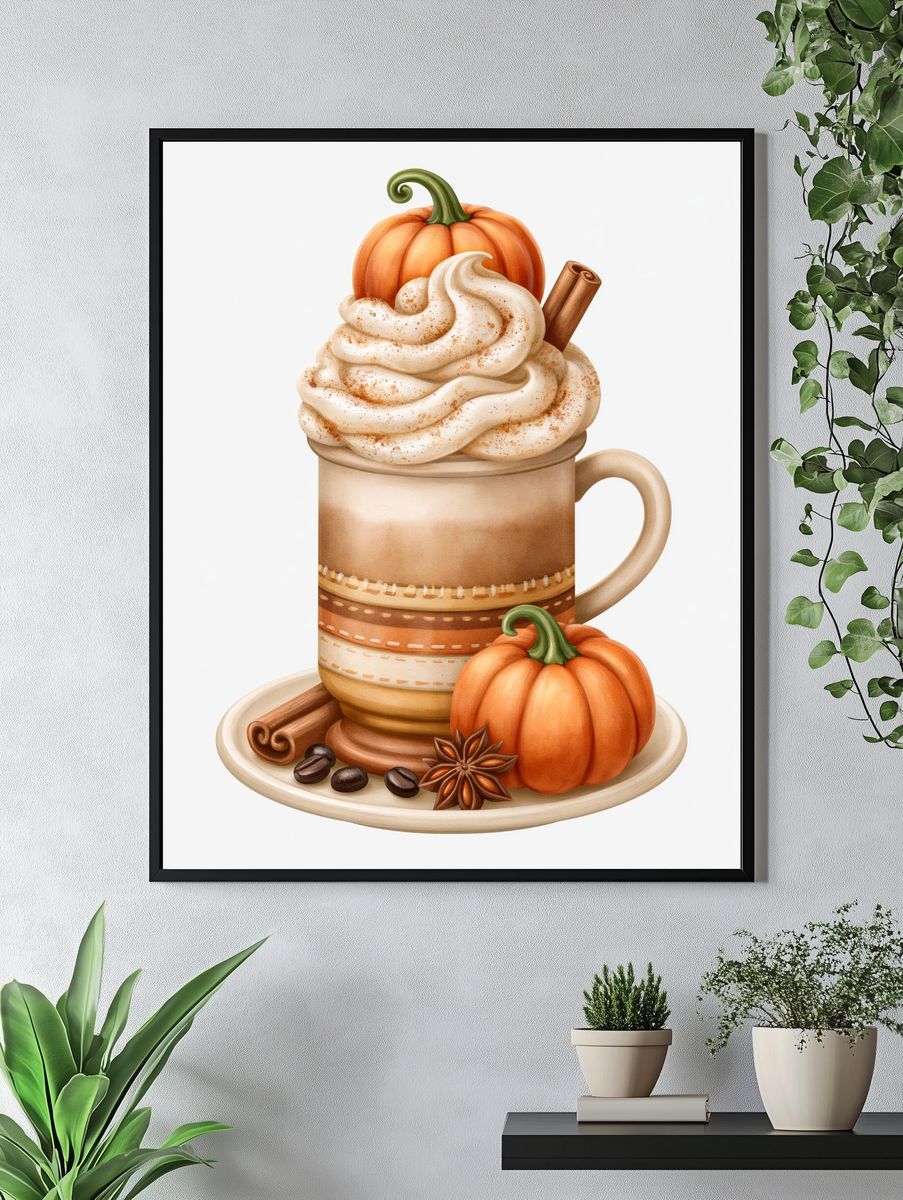 Pumpkin Spice Latte Illustration Poster. — room view 4