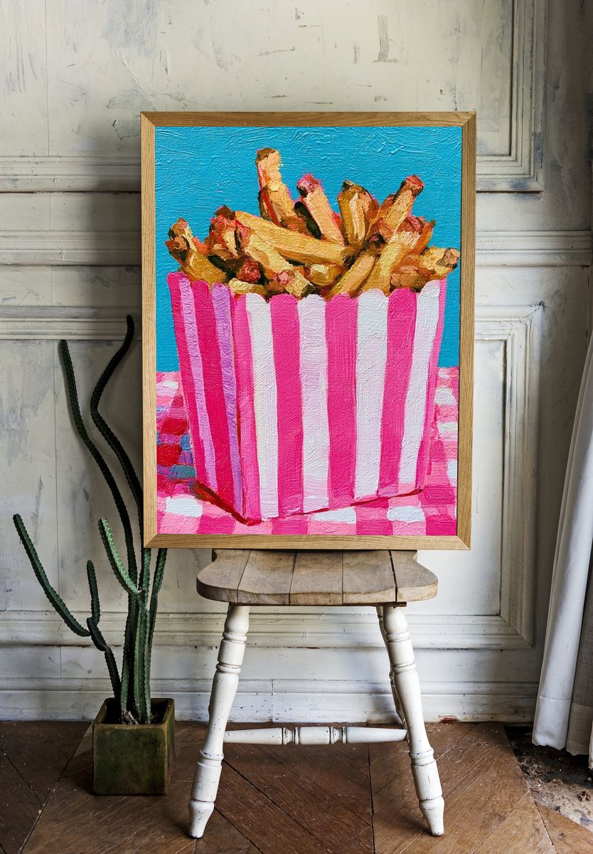 Pink Popcorn Bucket Illustration Poster. room preview