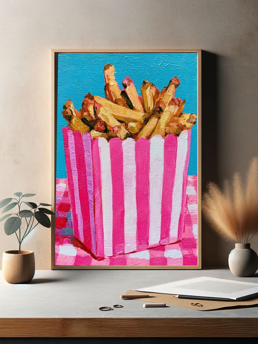 Pink Popcorn Bucket Illustration Poster. — room view 2