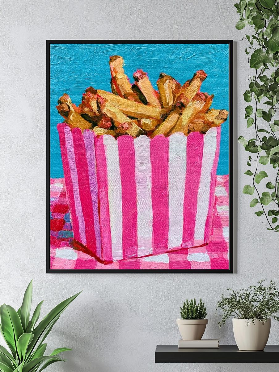 Pink Popcorn Bucket Illustration Poster. — room view 4
