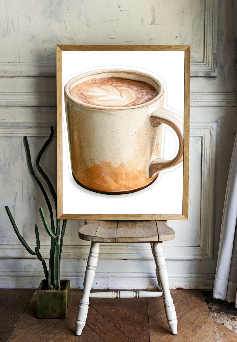 Latte Mug Watercolor Print. room preview