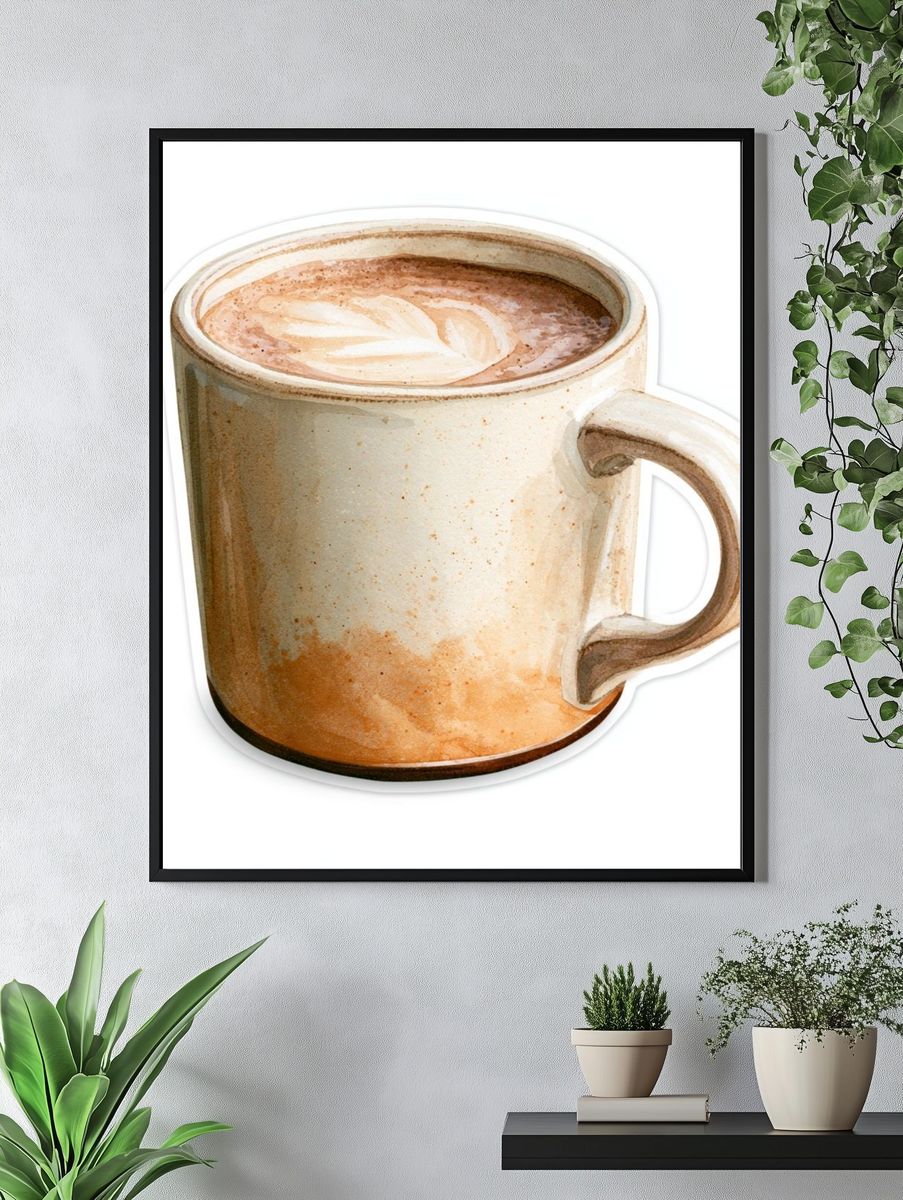 Latte Mug Watercolor Print. — room view 4