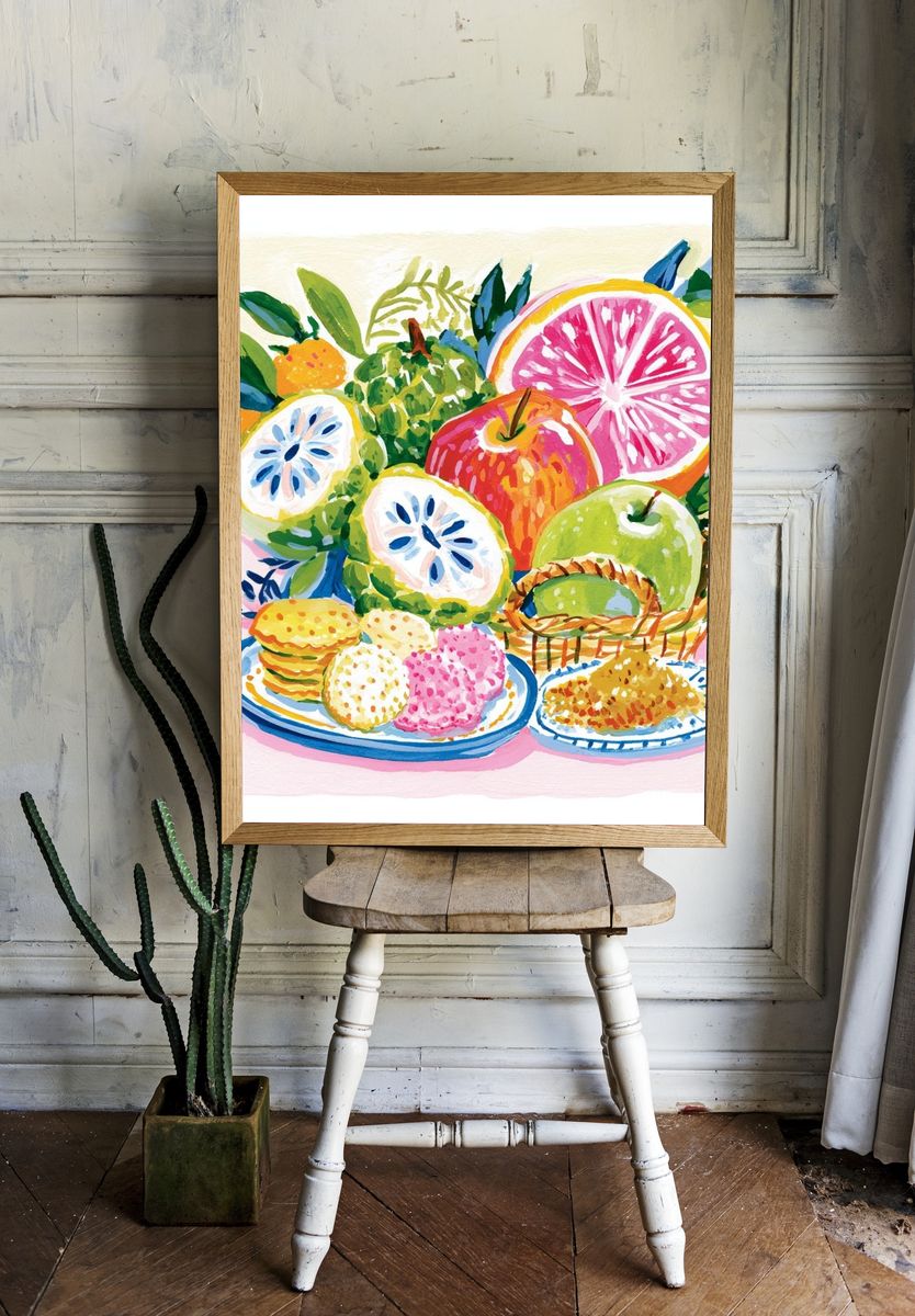 Colorful Fruit Still Life Poster. room preview