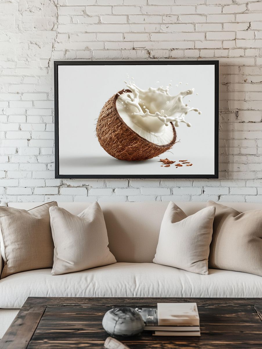 Coconut Milk Splash Photography Poster. room preview