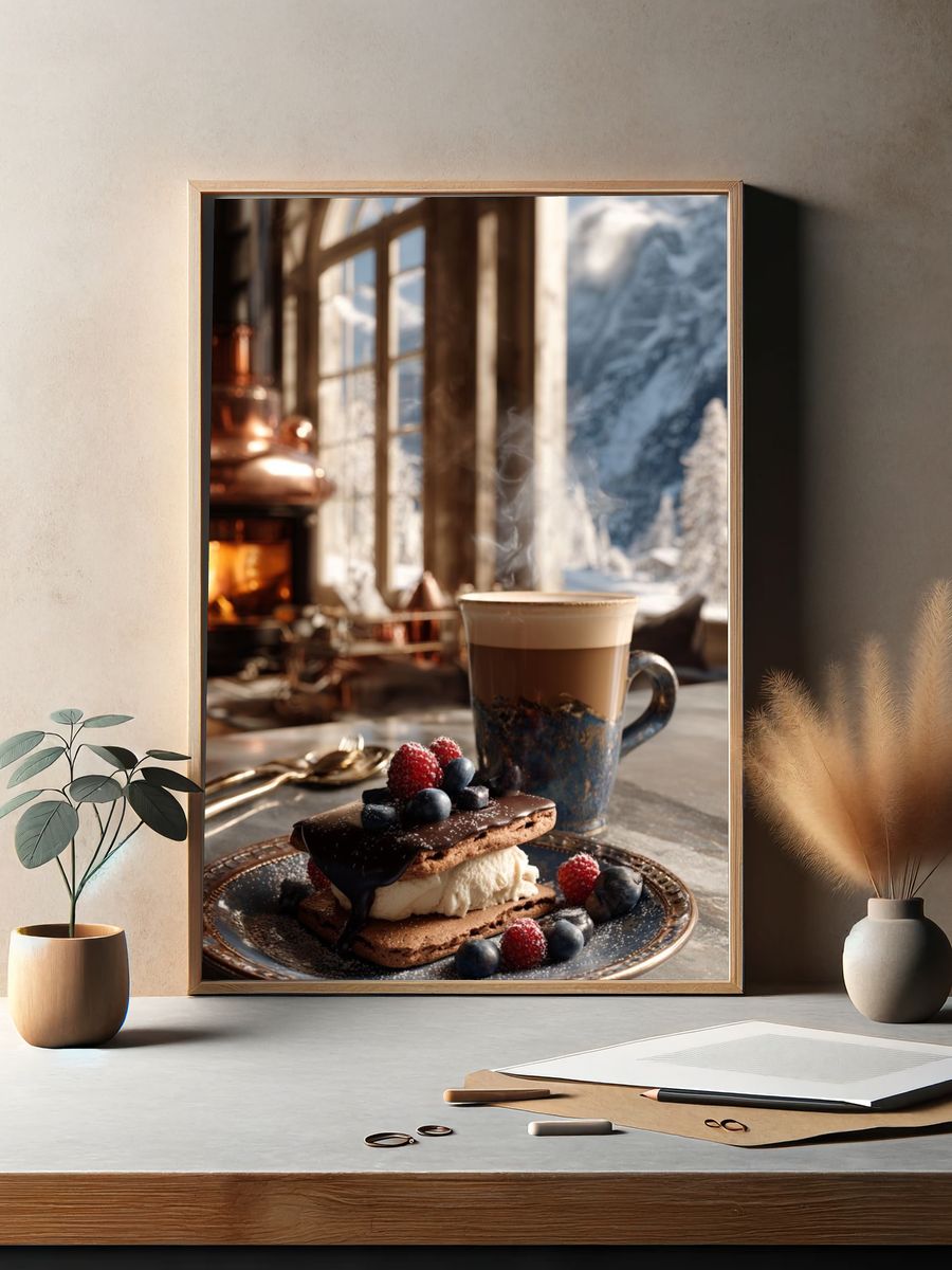 Cozy Coffee and Dessert Still Life Poster. — room view 2