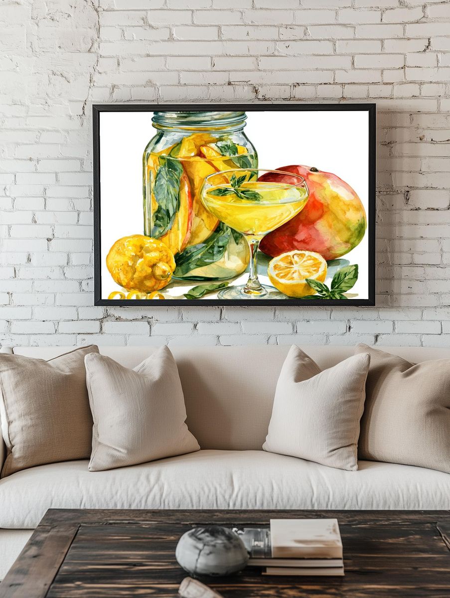 Citrus Sangria Watercolor Print. room preview