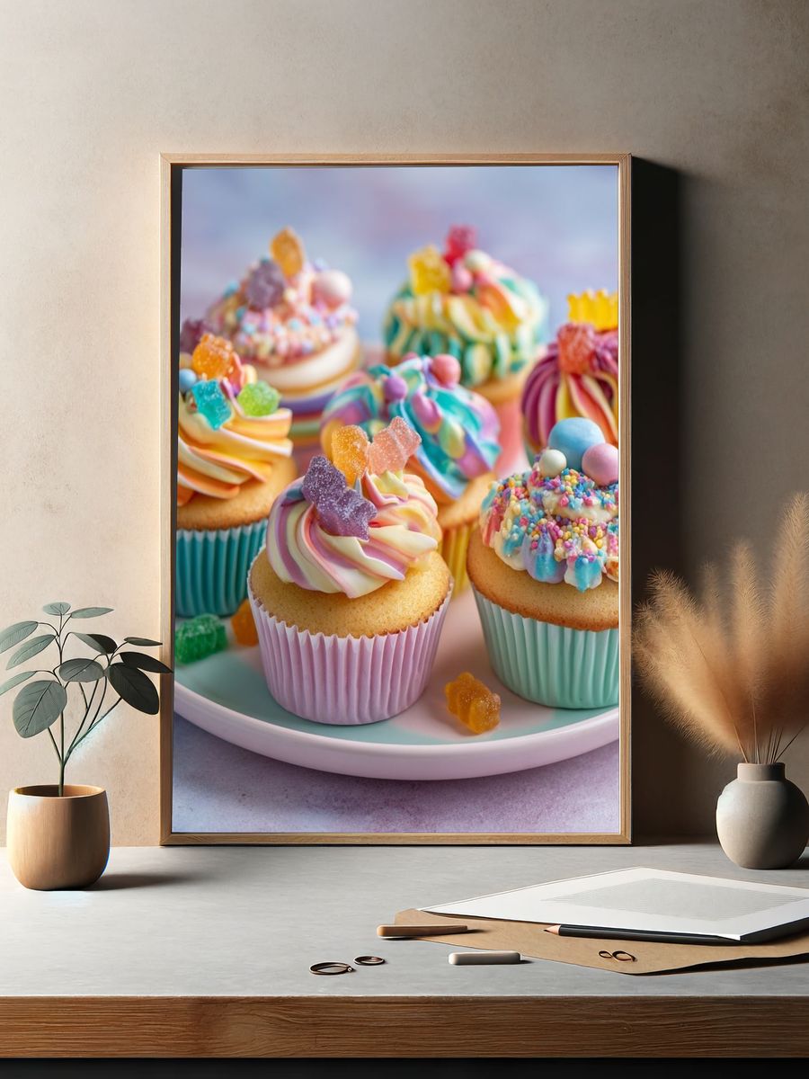Rainbow Cupcakes Photography Poster. — room view 2