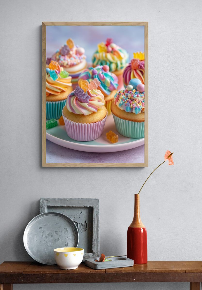 Rainbow Cupcakes Photography Poster. — room view 3