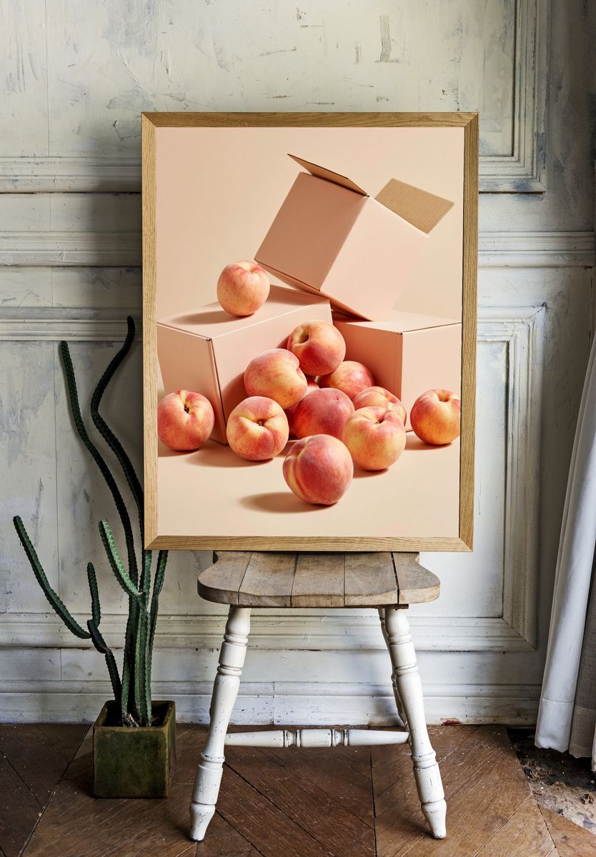 Peaches in Boxes Photography Poster. — room view 1