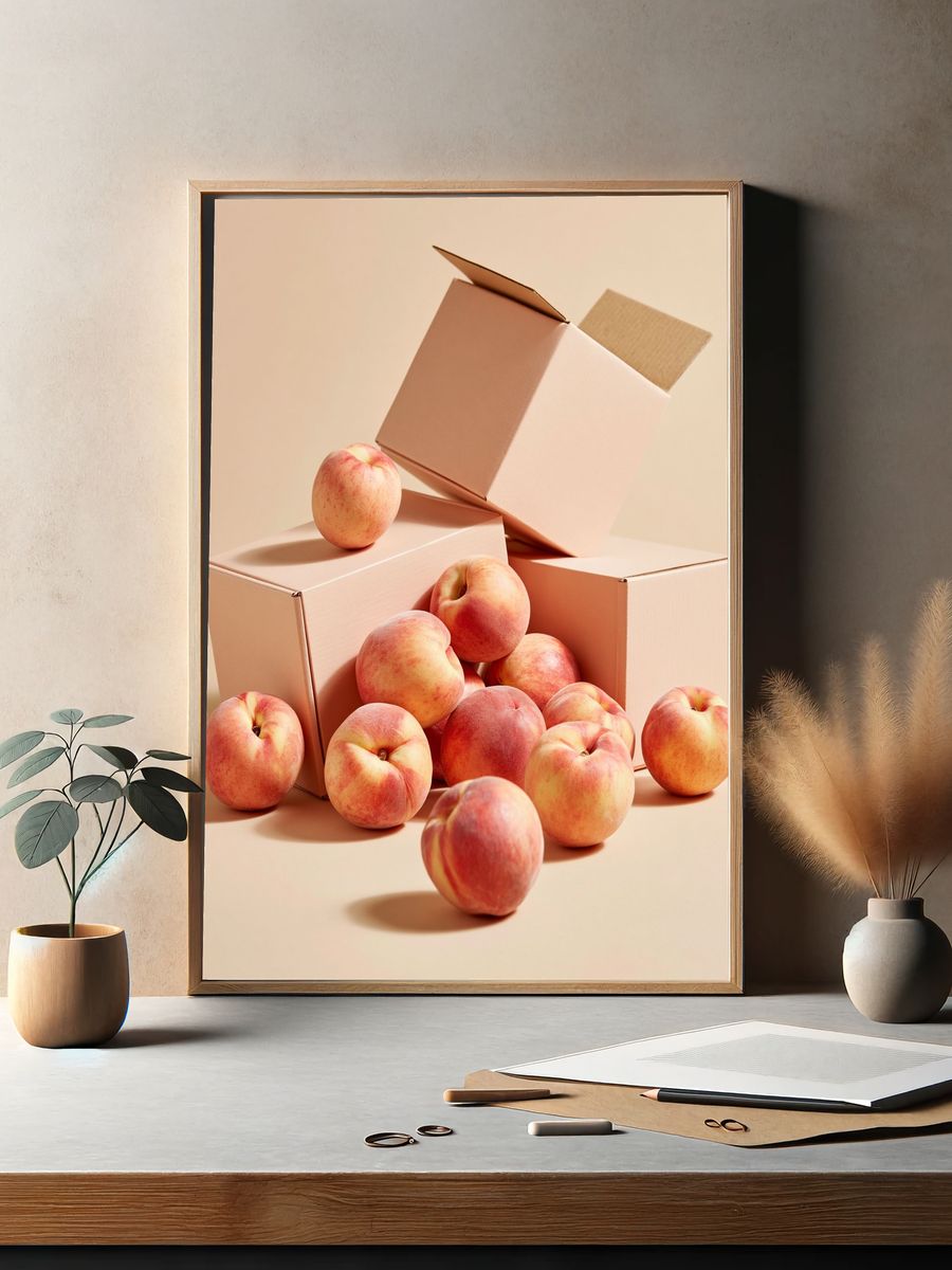 Peaches in Boxes Photography Poster. — room view 2