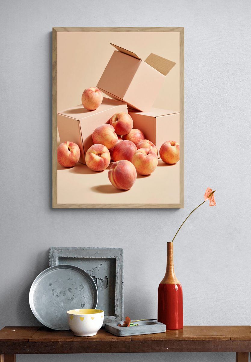 Peaches in Boxes Photography Poster. — room view 3