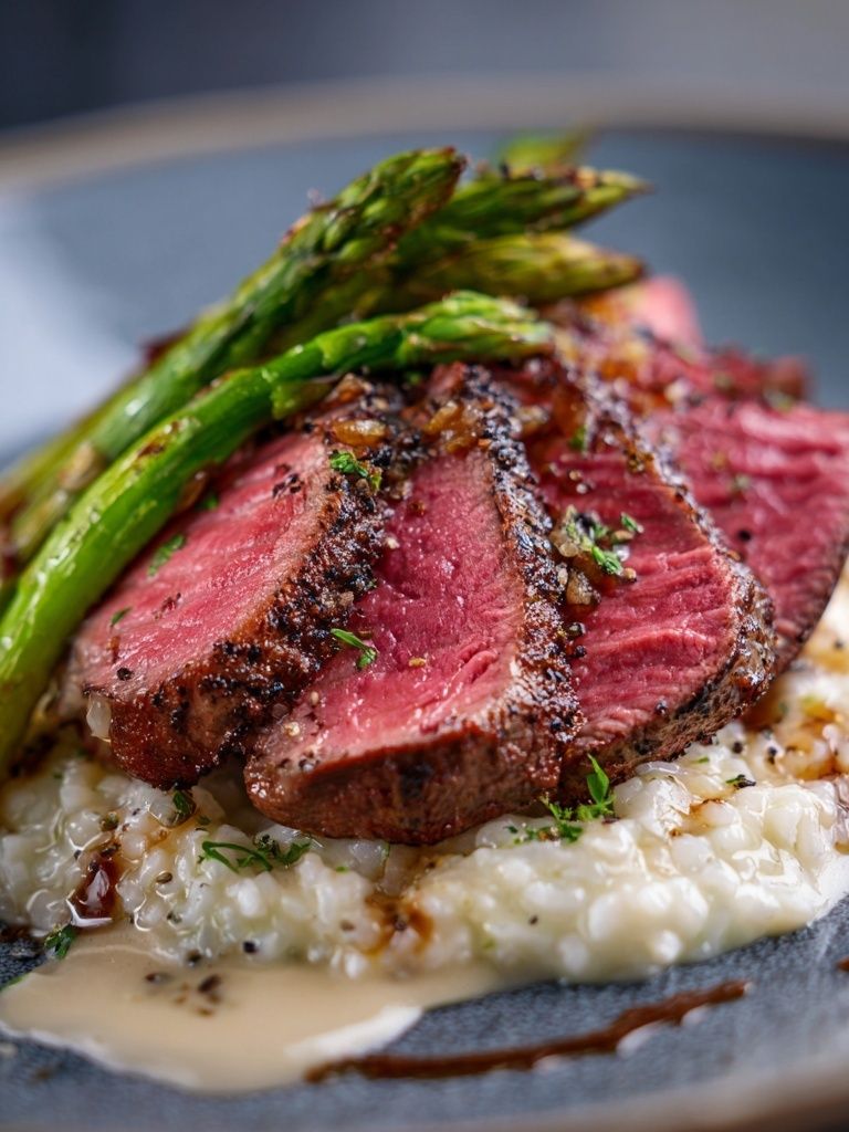 Seared Steak with Asparagus Poster. poster detail