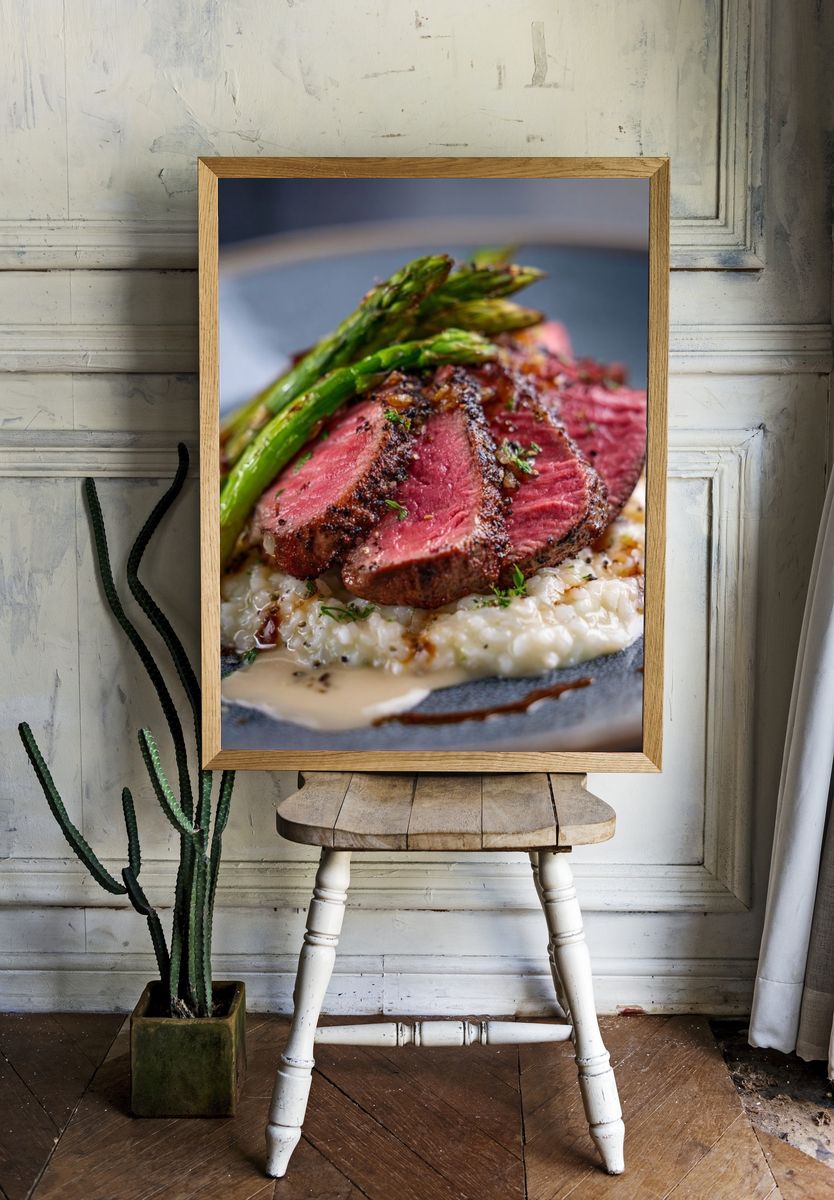 Seared Steak with Asparagus Poster. room preview