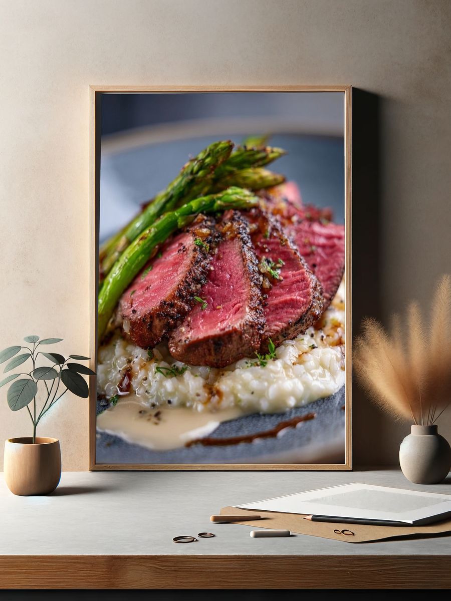 Seared Steak with Asparagus Poster. — room view 2