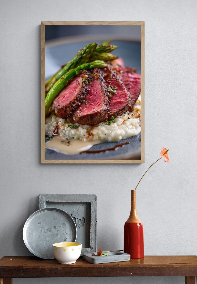 Seared Steak with Asparagus Poster. — room view 3