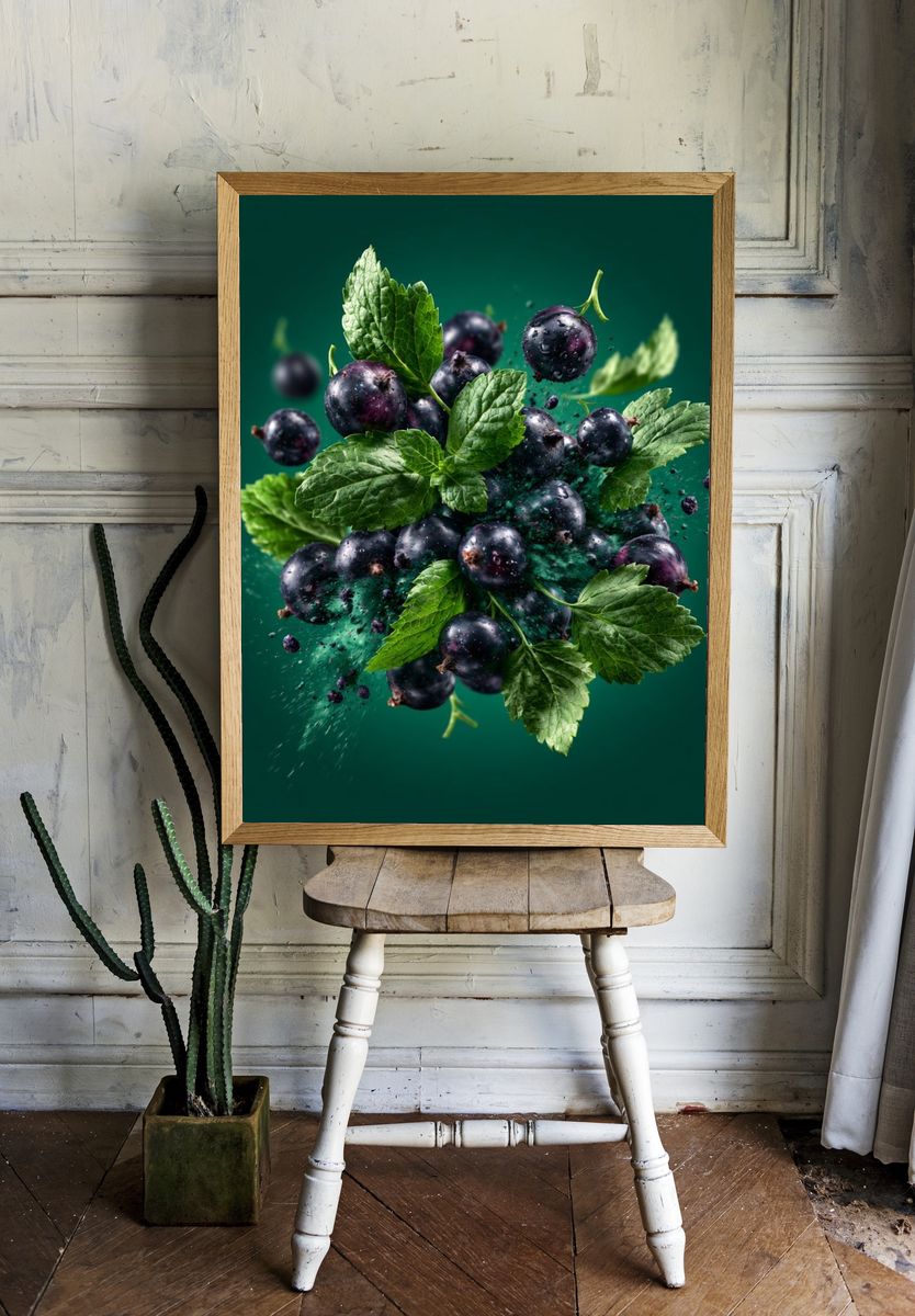 Blackcurrant Mint Still Life Poster. room preview
