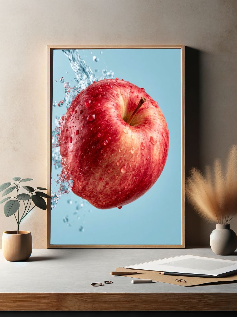 Splashing Apple Photography Poster. — room view 2