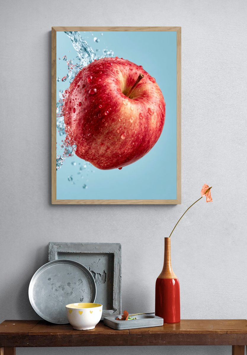Splashing Apple Photography Poster. — room view 3