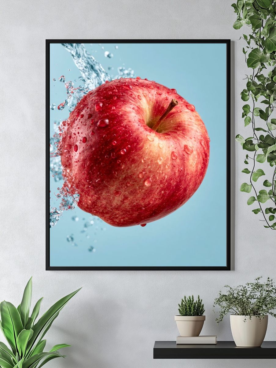 Splashing Apple Photography Poster. — room view 4