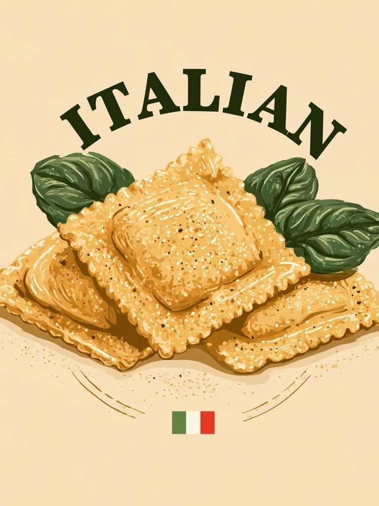 Italian Ravioli Illustration Poster. poster detail