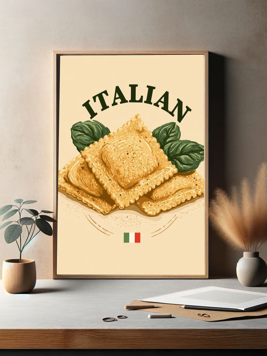 Italian Ravioli Illustration Poster. — room view 2