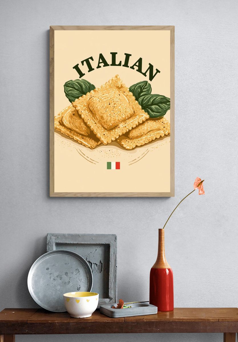 Italian Ravioli Illustration Poster. — room view 3