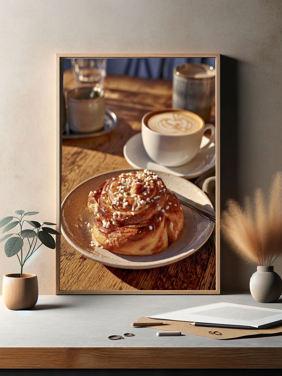 Coffee and Cinnamon Bun Photography Poster. — room view 2