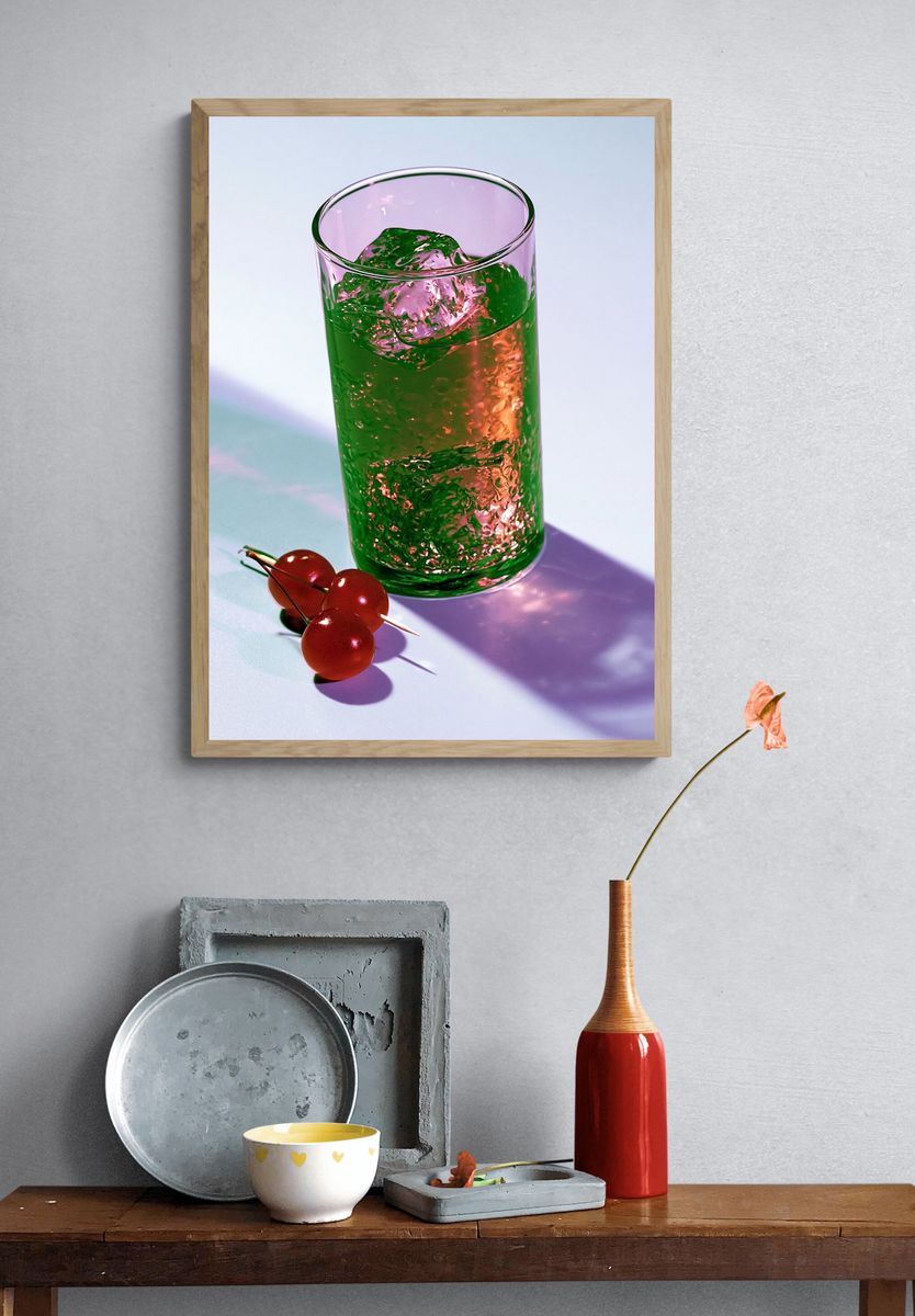 Cherry Cocktail Still Life Poster. — room view 3