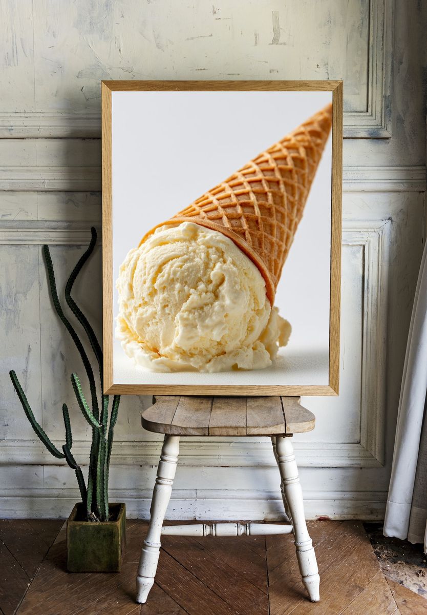 Vanilla Ice Cream Cone Photography Poster. room preview