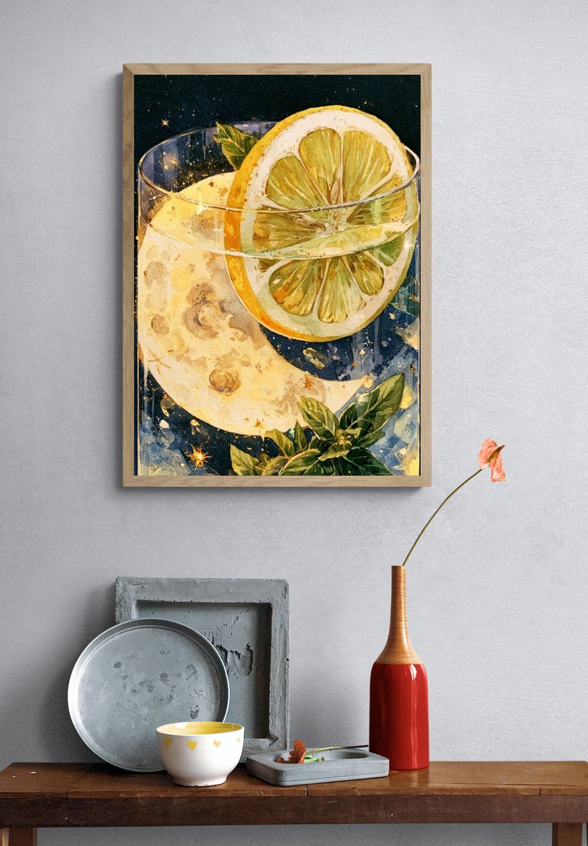 Lemon Moon Cocktail Illustration Poster. — room view 3