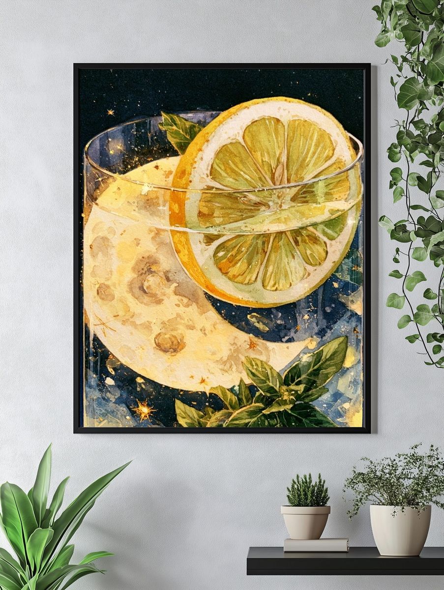 Lemon Moon Cocktail Illustration Poster. — room view 4