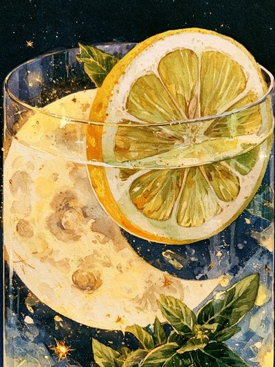Lemon Moon Cocktail Illustration Poster. poster