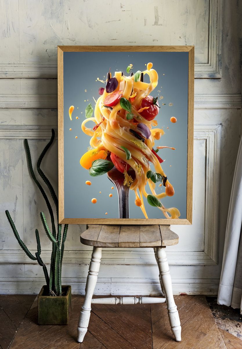 Floating Pasta Still Life Poster. room preview