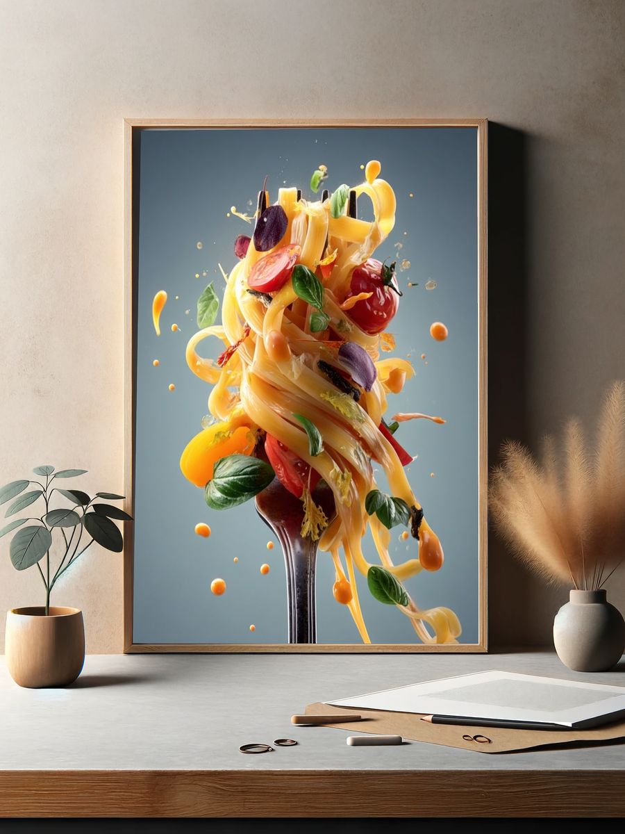Floating Pasta Still Life Poster. — room view 2