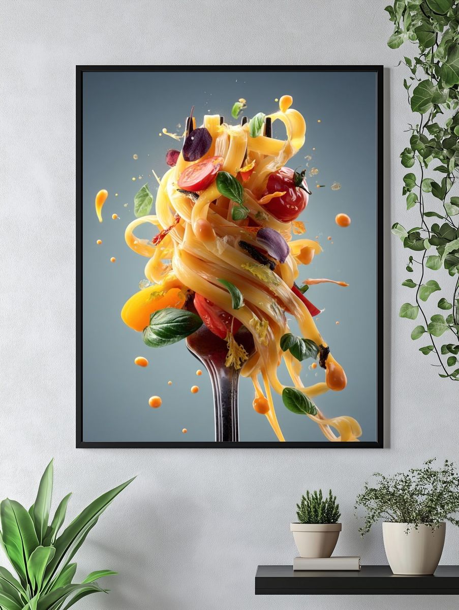 Floating Pasta Still Life Poster. — room view 4