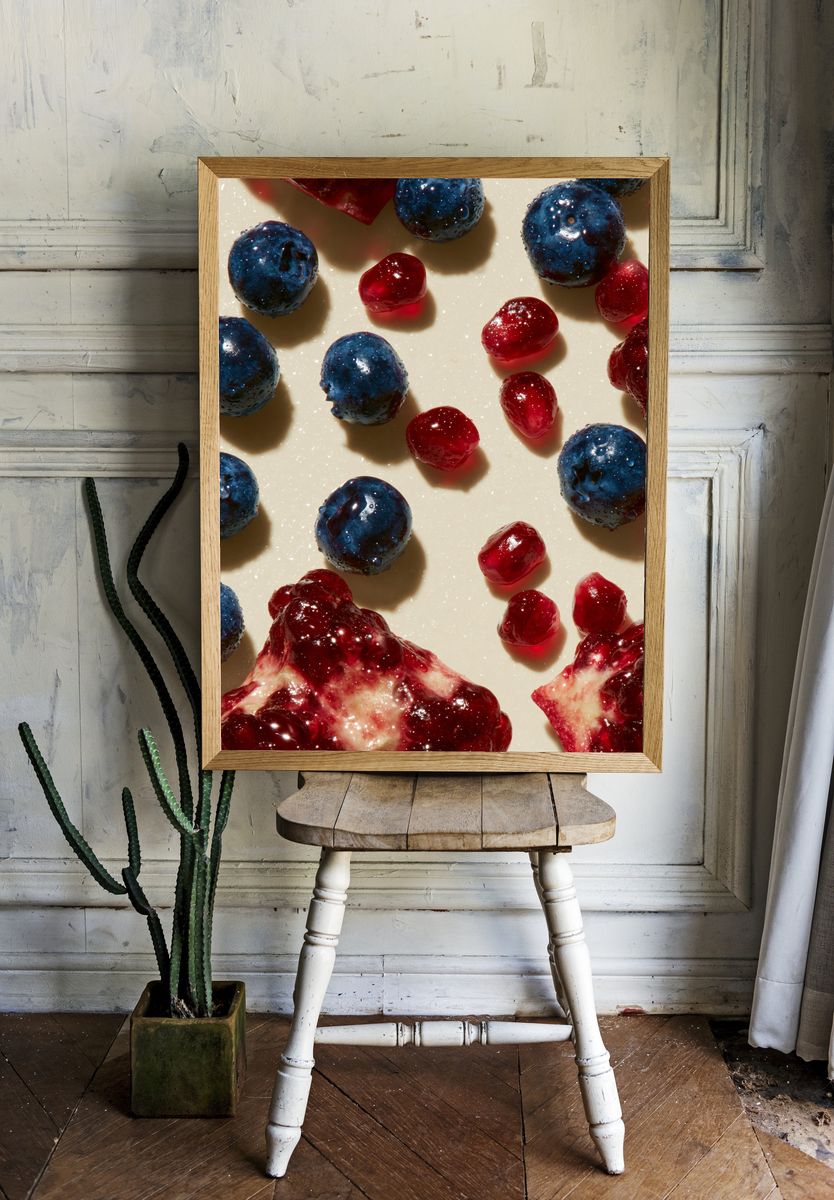 Blueberries and Pomegranate Still Life Poster. — room view 1