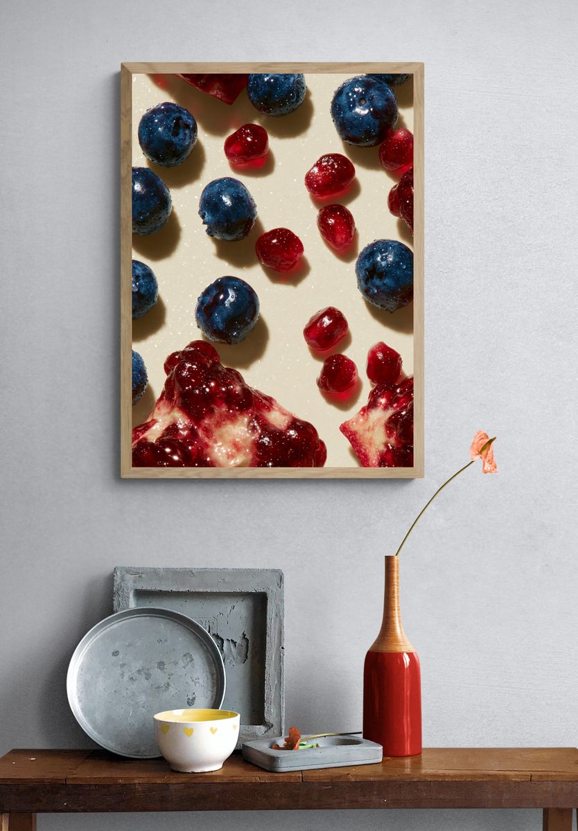 Blueberries and Pomegranate Still Life Poster. — room view 3