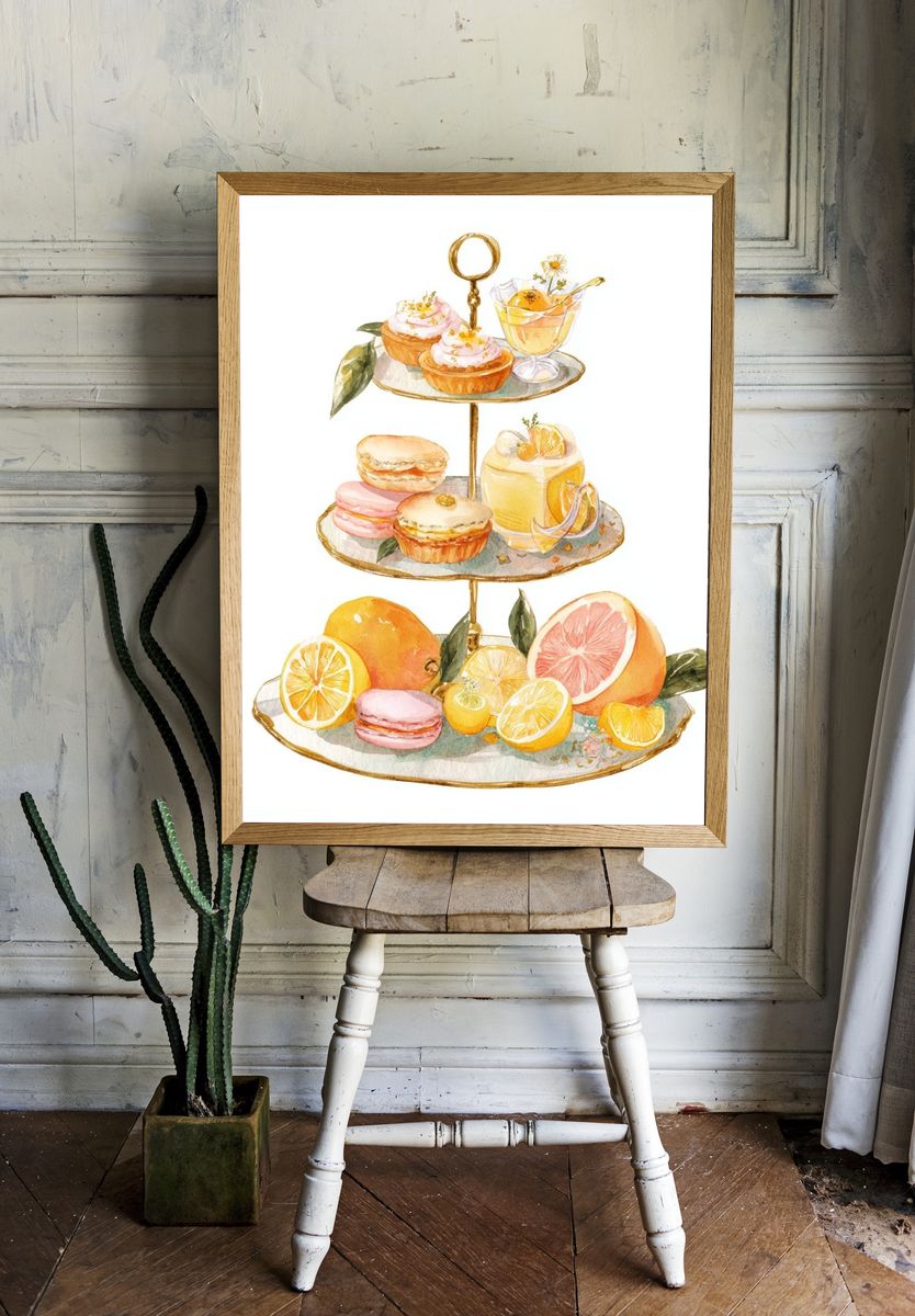 Citrus Dessert Tiered Stand Print. — room view 1