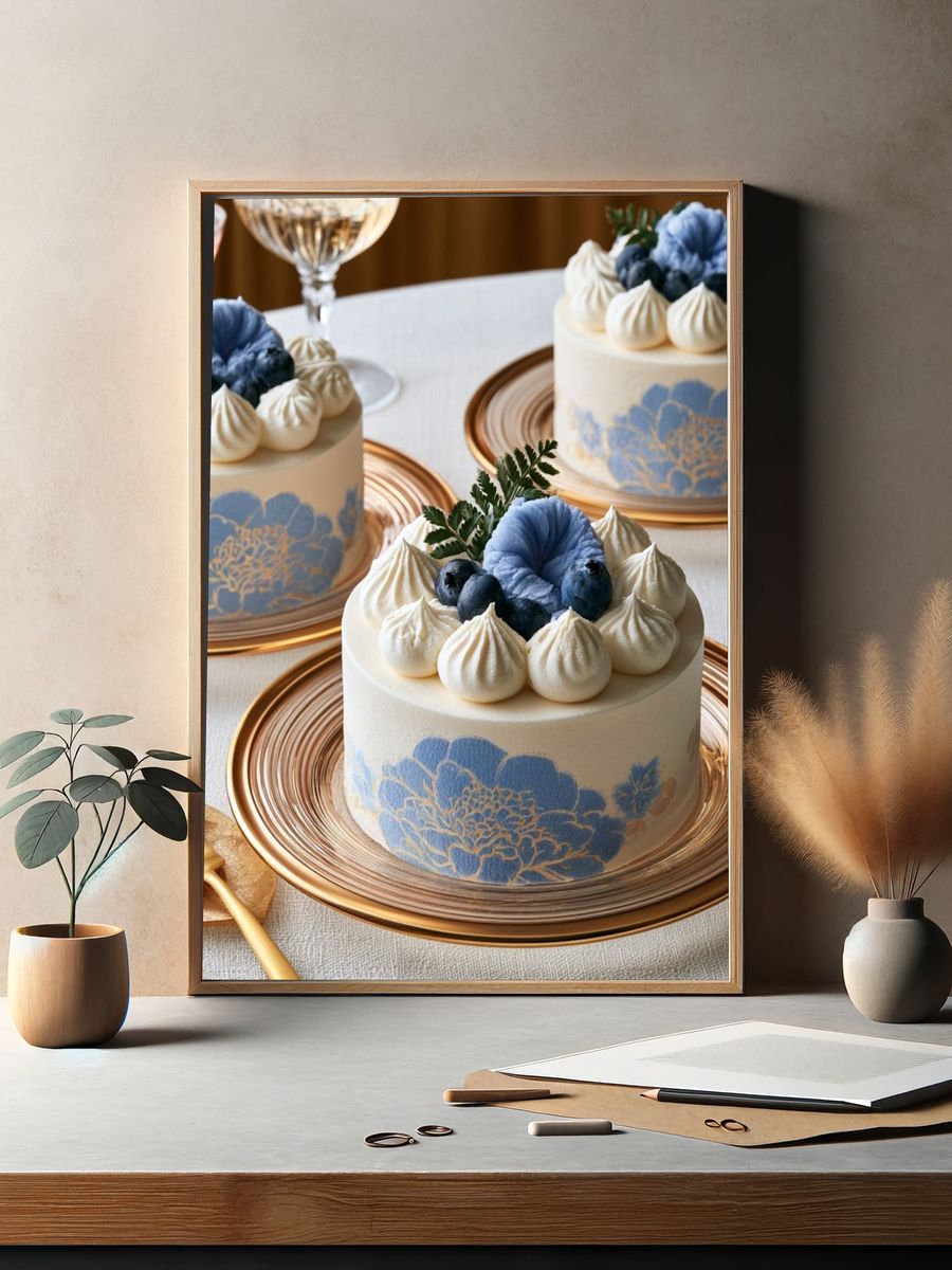 Blue Floral Cake Photography Poster. — room view 2