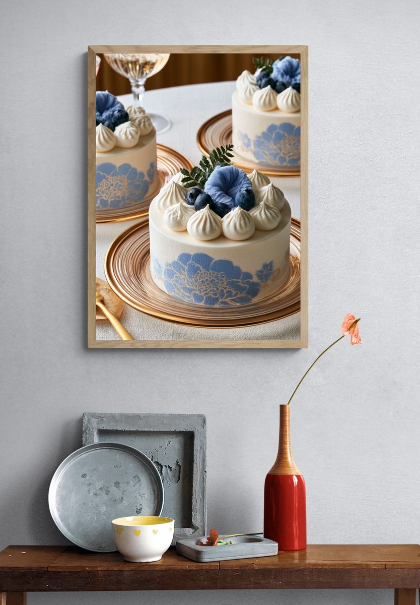 Blue Floral Cake Photography Poster. — room view 3