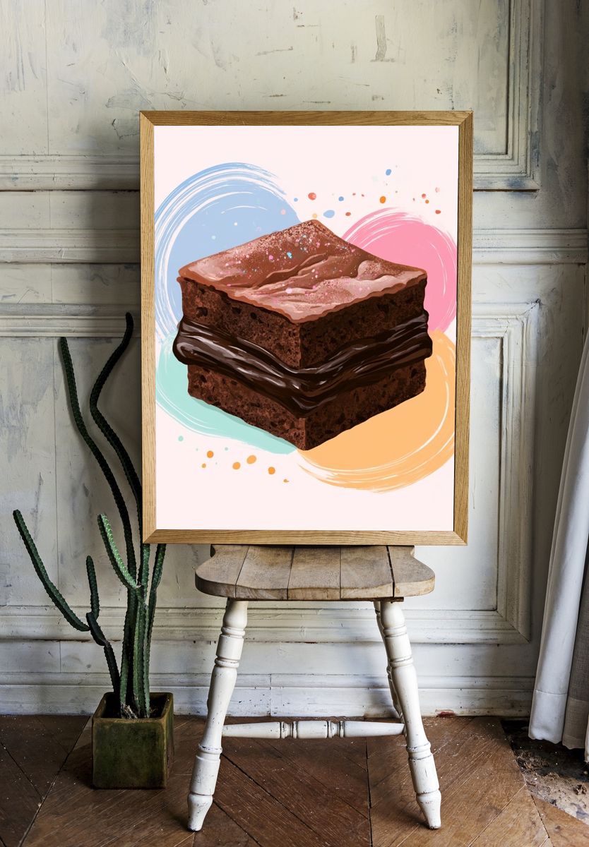 Chocolate Brownie Dessert Illustration Poster. room preview