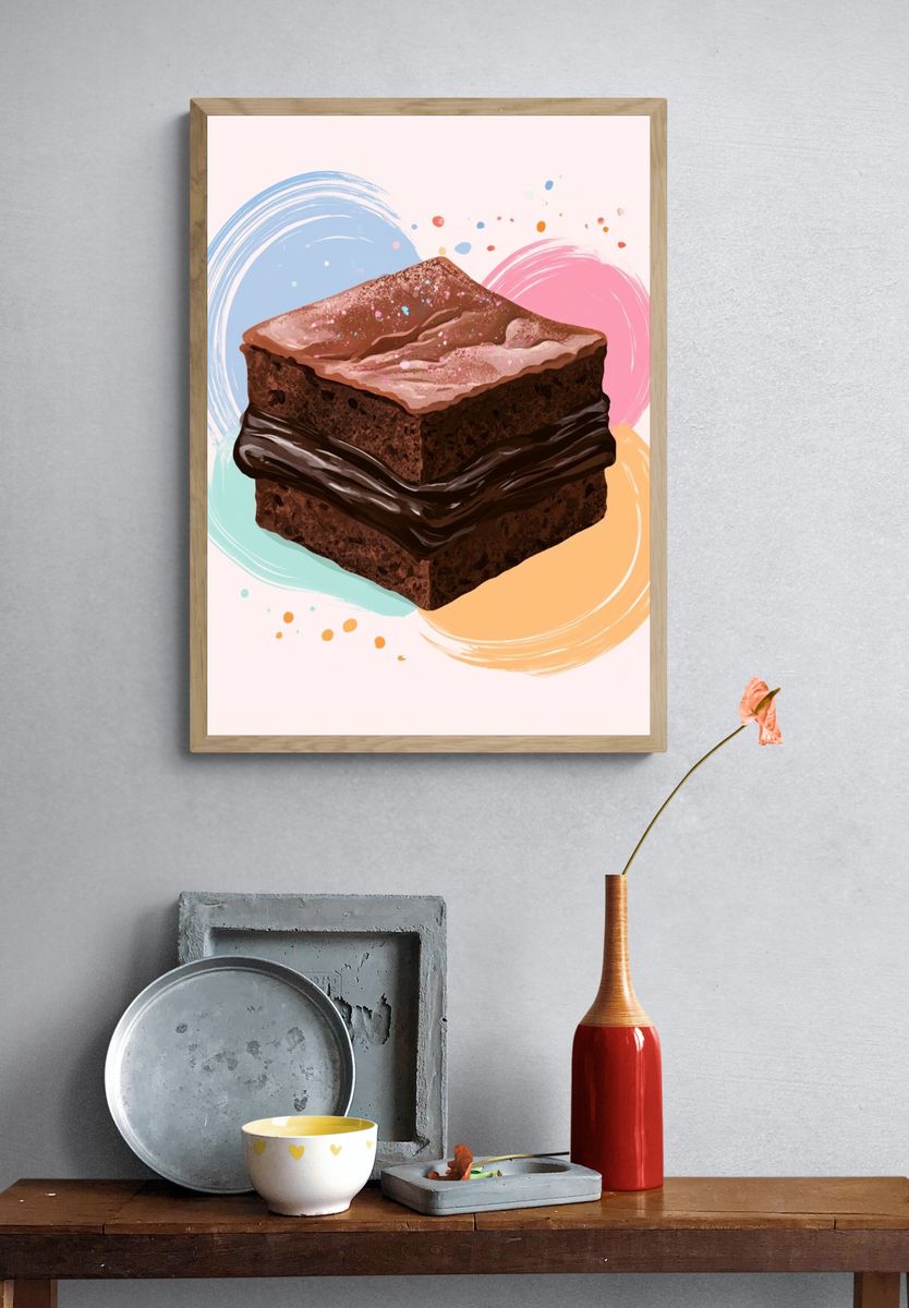 Chocolate Brownie Dessert Illustration Poster. — room view 3