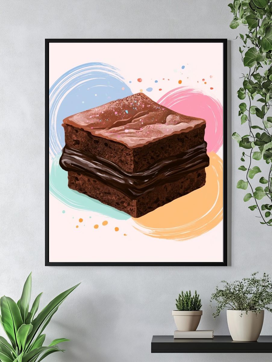 Chocolate Brownie Dessert Illustration Poster. — room view 4