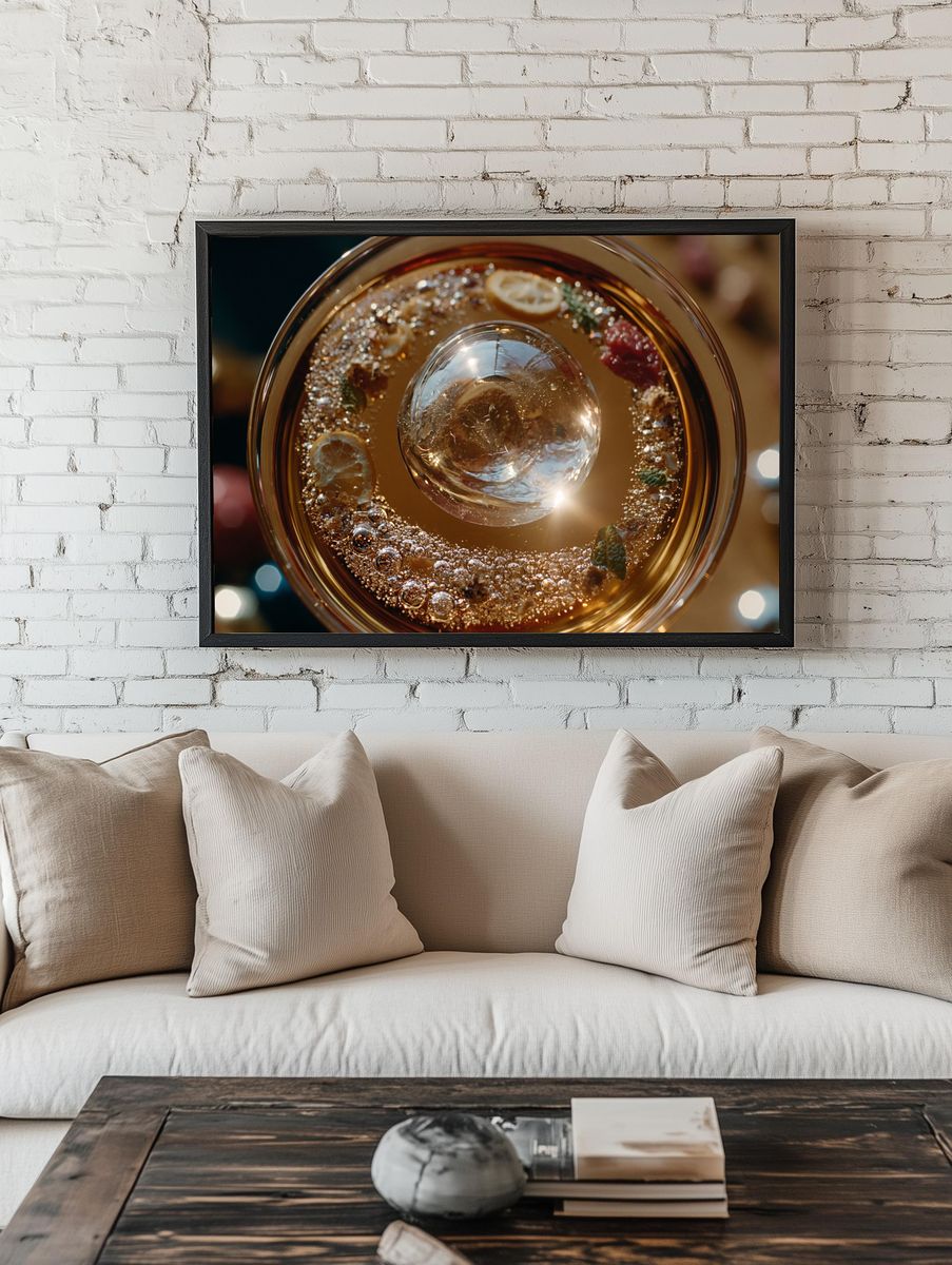 Golden Citrus Cocktail Photography Poster. room preview