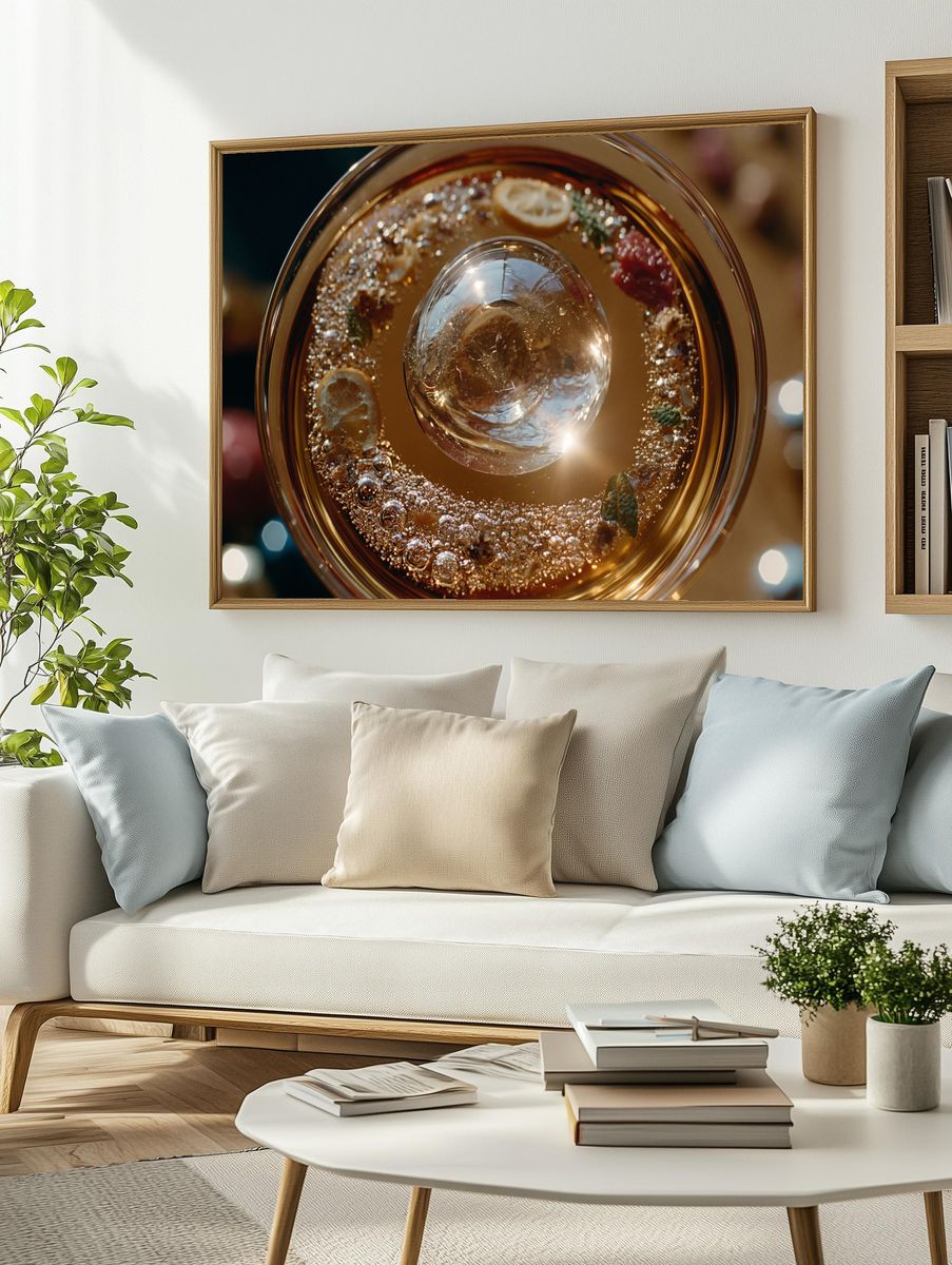 Golden Citrus Cocktail Photography Poster. — room view 2
