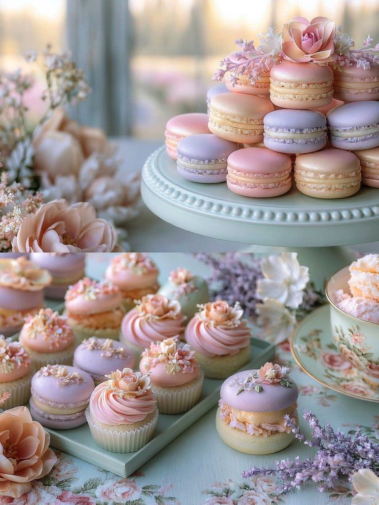 Pastel Macarons and Florals Print. poster — food-drink art